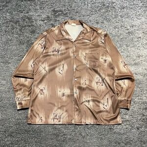Vintage Stuart Mann Disco Shirt XL Brown Button Geometric Saturday Night 60s 70s